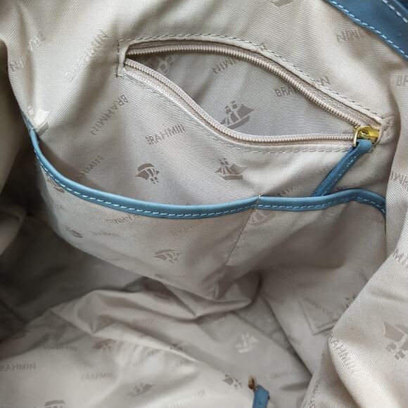 Brahmin Delaney Blue Leather Double Closure Satchel Bag - Picture 15 of 16